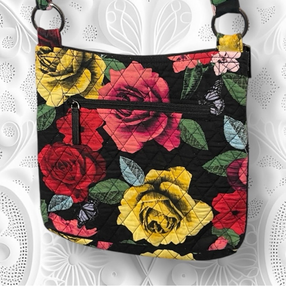 Vera Bradley Hipster Crossbody Bag Havana Rose Butterfly Floral Red Yellow Black - Picture 8 of 15
